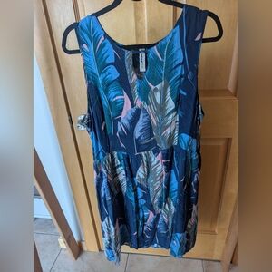 LARA Blue and Pink Leaf Print Mini Dress